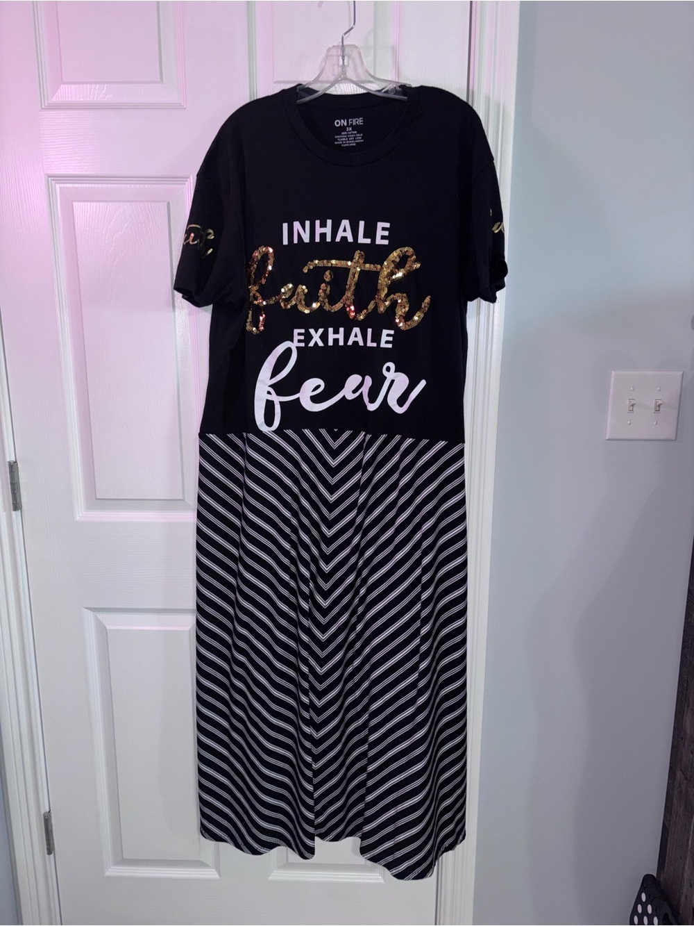 “Inhale Faith Exhale Fear” Plus Size 3X Upcycled Maxi Dress black & white print - Picture 2 of 8